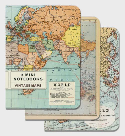Vintage World Maps Mini Notebooks 3-Pack