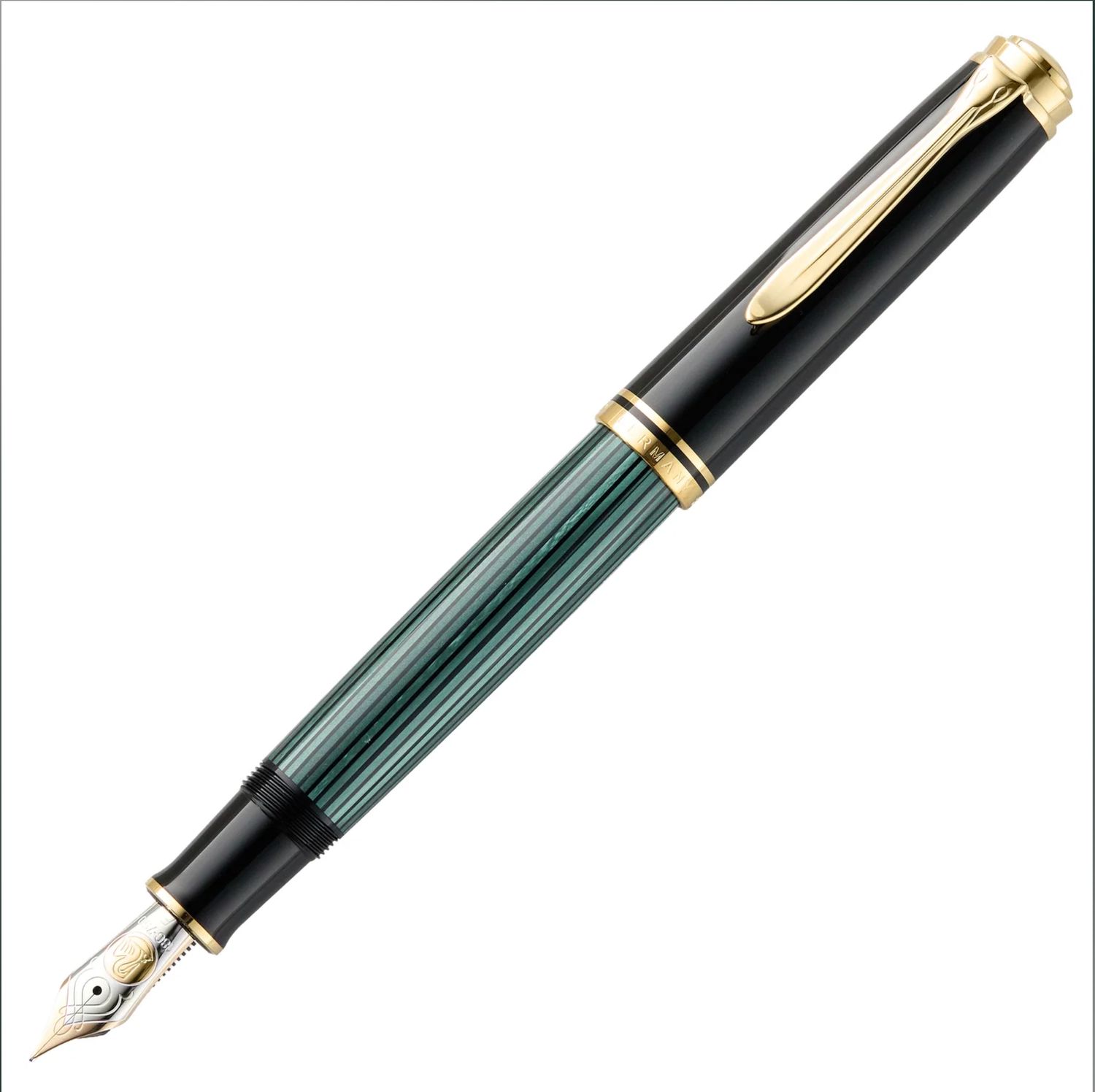 M800 Souveran Black/Green with Gold Fountain Pen Fine Nib