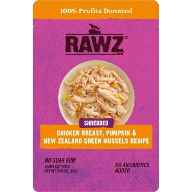 RAWZ Cat Shredded Chicken Breast, Pumpkin &amp; NZGM Pouch 69g