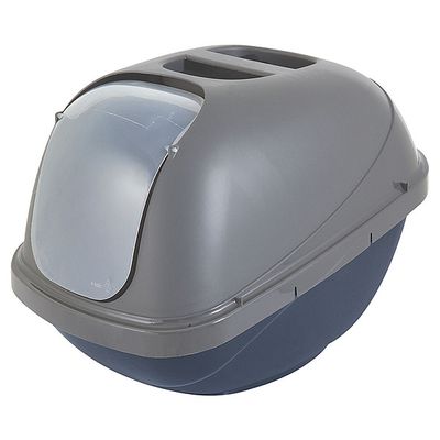 Basic Hooded Litter Pan Large Blue &amp; Silver