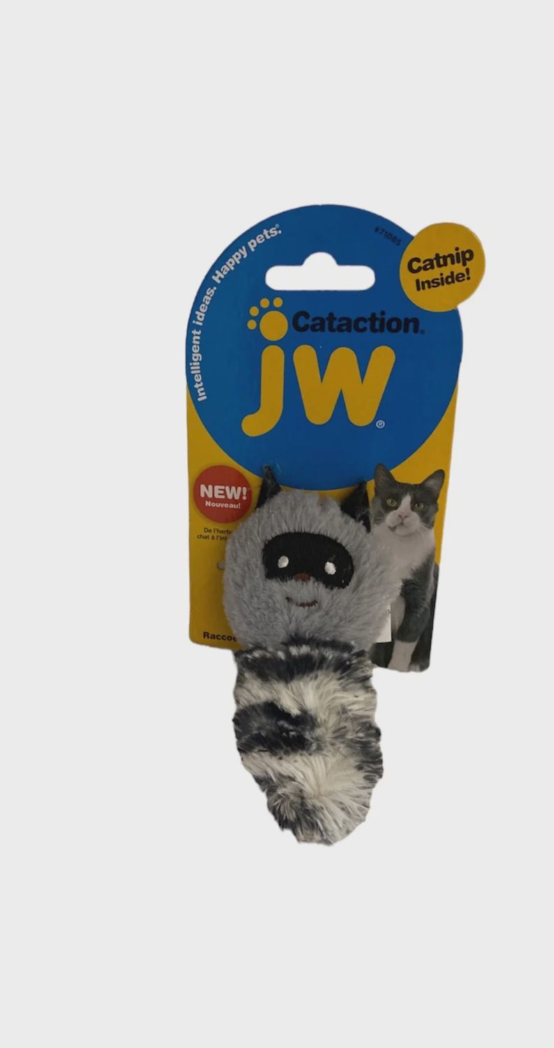 JW Pet Cataction Plush Catnip Racoon Grey