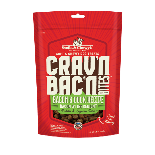 Stella&amp;Chewys Dog Treats Crav&#39;n Bac&#39;n Bites Bacn&amp;Duck 8.25oz