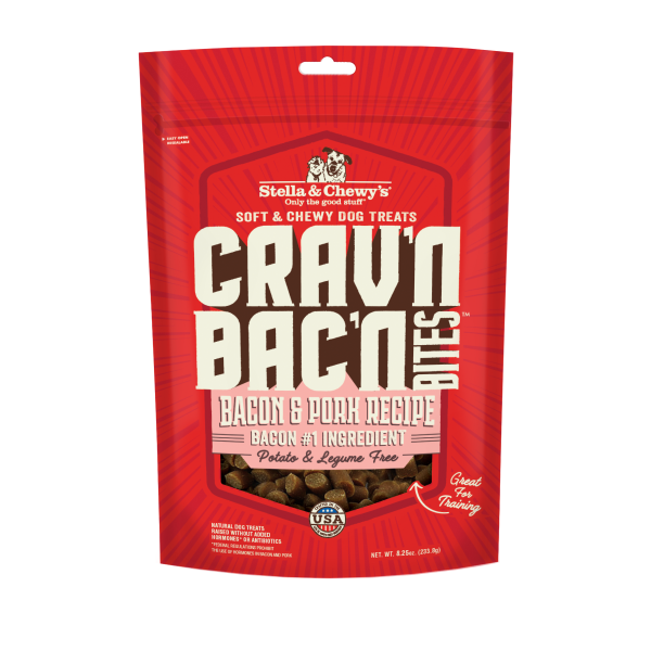 Stella&amp;Chewys Dog Treats Crav&#39;n Bac&#39;n Bites Bacn&amp;Pork 8.25oz