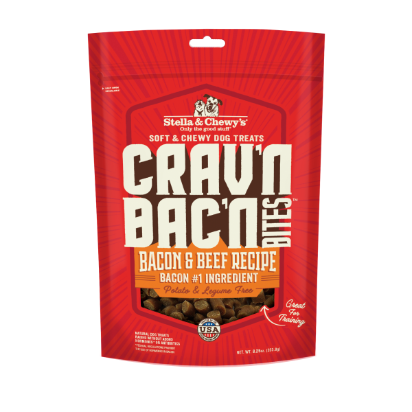 Stella&amp;Chewys Dog Treats Crav&#39;n Bac&#39;n Bites Bacn&amp;Beef 8.25oz