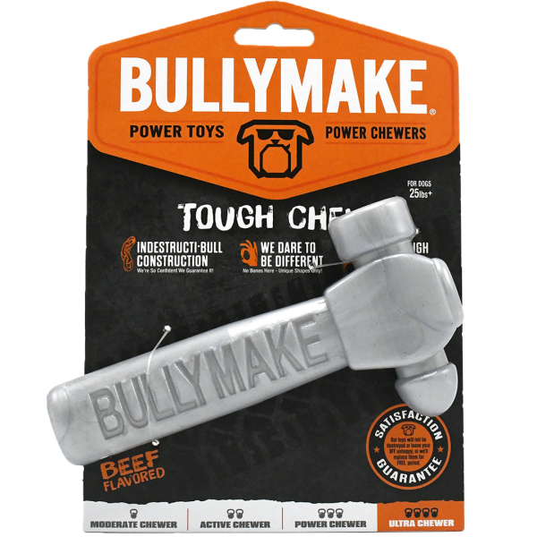 Bullymake Dog Toy Tough Chew Nylon Hammer Silver Beef Flvr