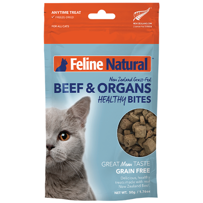 Feline Natural Cat Treats Healthy Bites Beef &amp; Organs 1.76oz