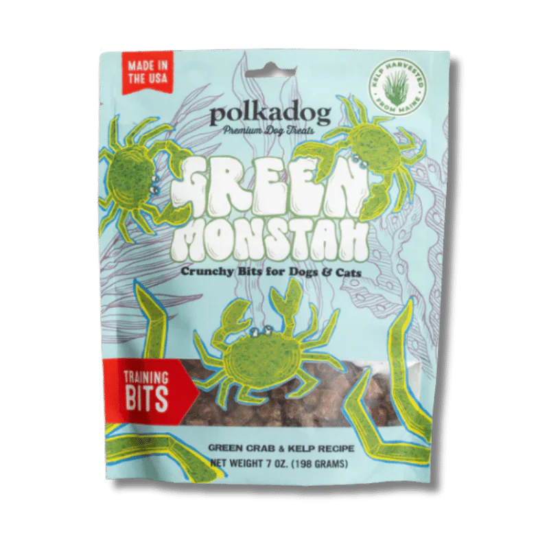 PolkaDog Green Monstah, Green Crab &amp; Kelp Recipe (Training Bits) - 7oz