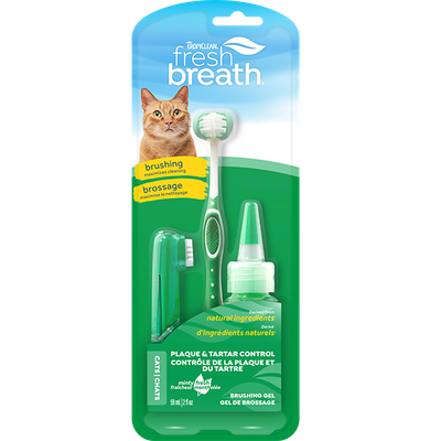 TropiClean Fresh Breath Oral Care Brushing Kit for Cats 2oz