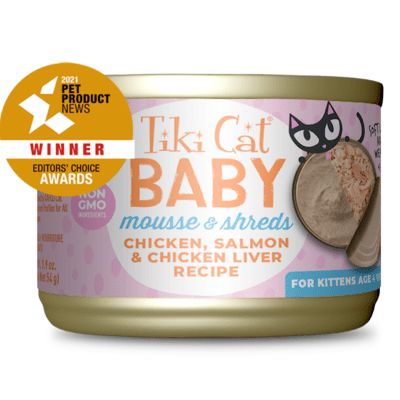 Tiki Cat Baby Chkn Slmn & Chkn Liver Shreds & Mousse 1.9oz