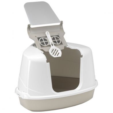 Moderna Flip Cat Corner Hood Litter Pan - Warm Grey