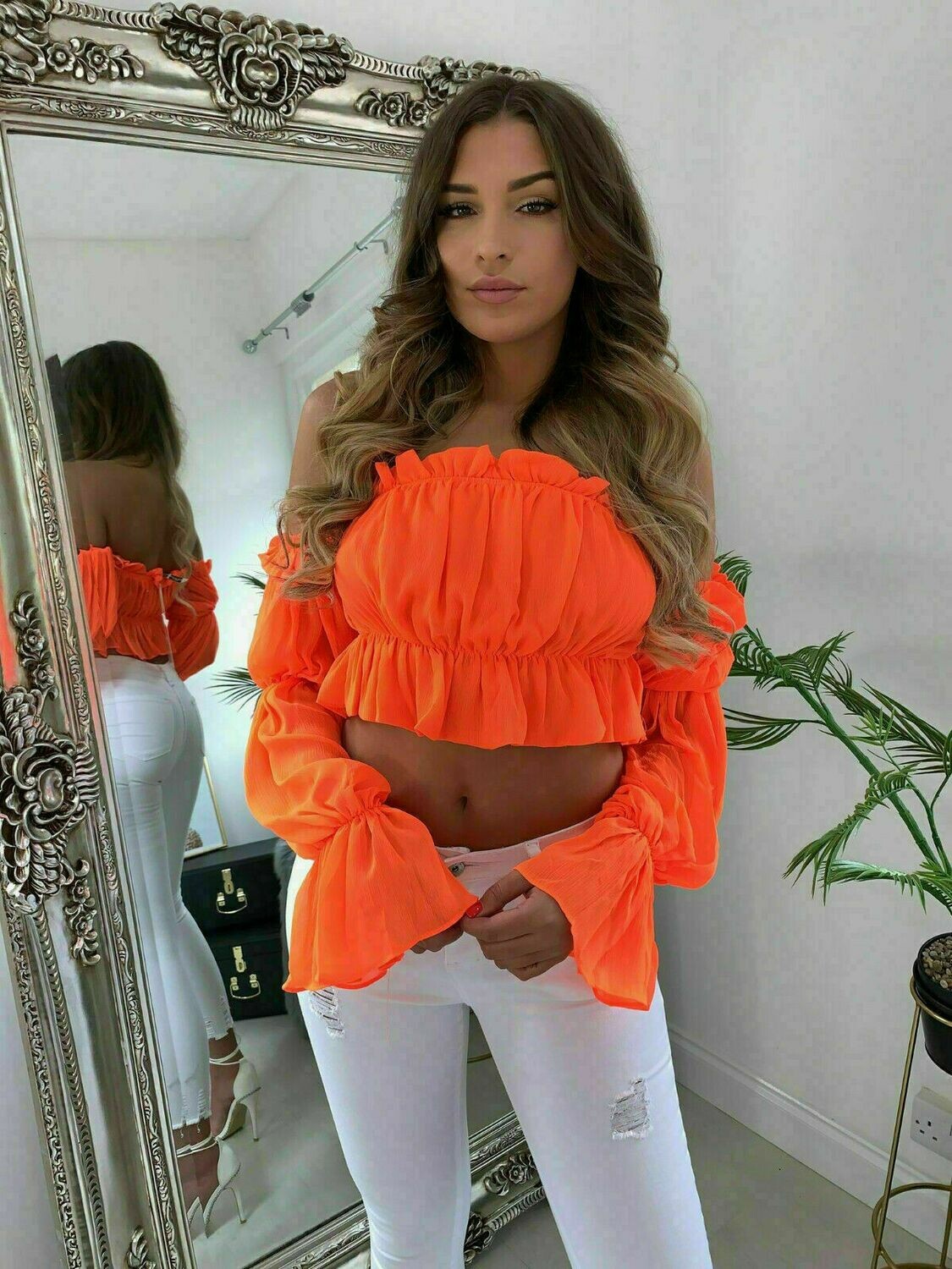 Neon orange off the shoulder top sale