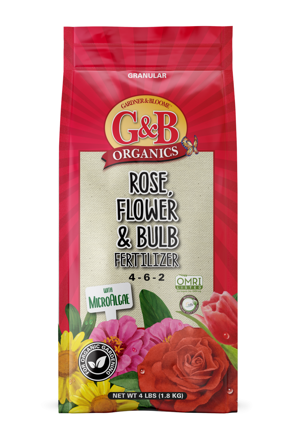 Rose, Flower &amp; Bulb Fertilizer with MicroAlgae (4-6-2), Size: 4lb