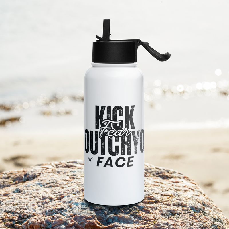 Kick Fear Outchyo Face Stainless steel water bottle with a straw lid