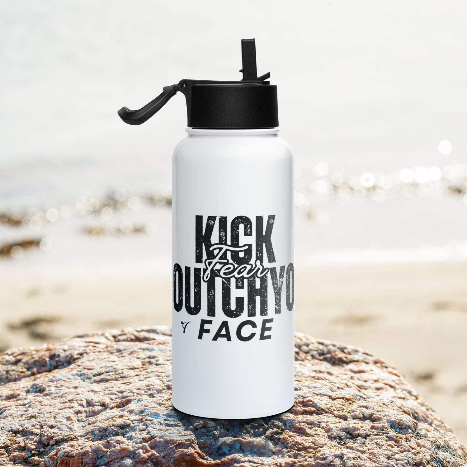 Kick Fear Outchyo Face Stainless steel water bottle with a straw lid