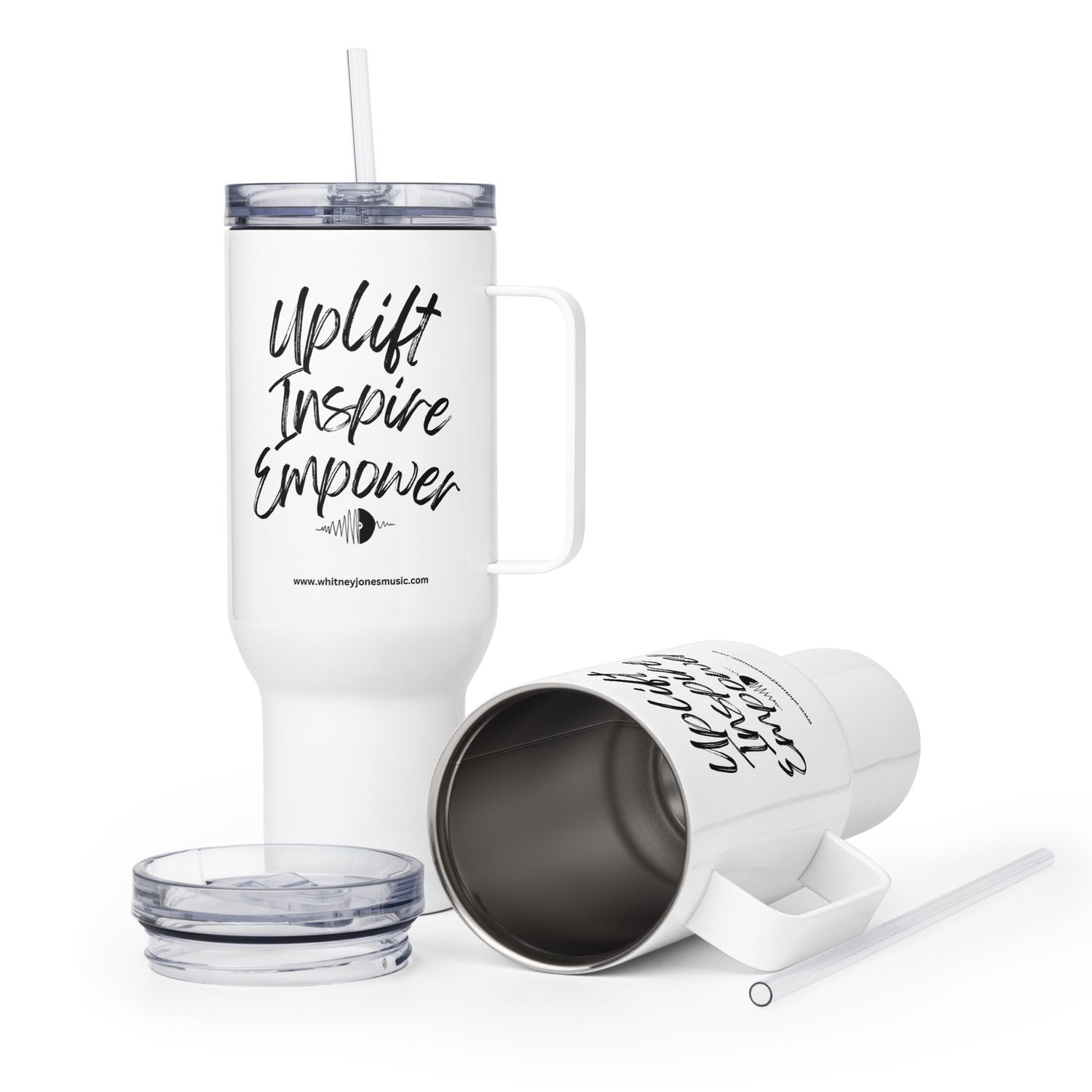 Uplift, Inspire, &amp; Empower Travel mug with a handle 40 oz