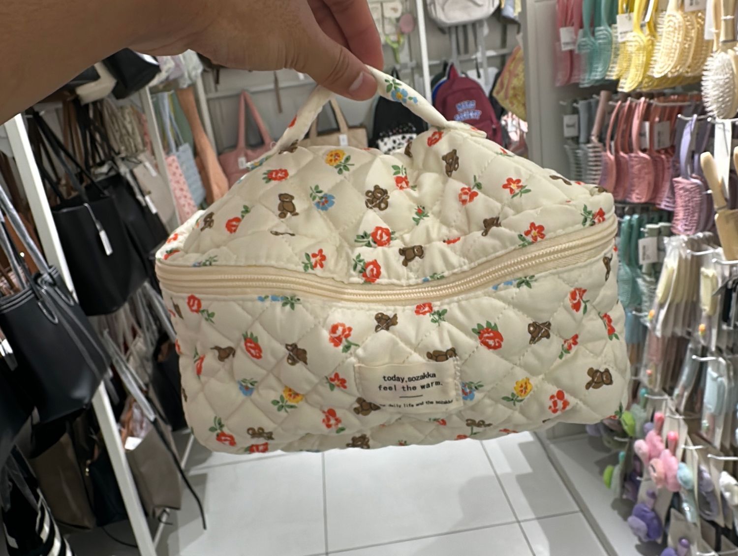 Light Yellow Orange Flower Bear Makeup Bag