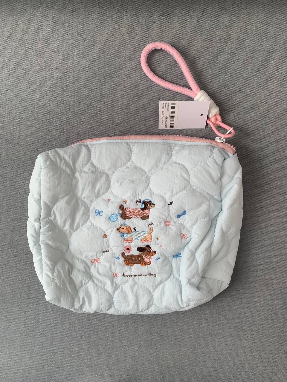 Pink Mint Green Handle Pouch Bag Size M