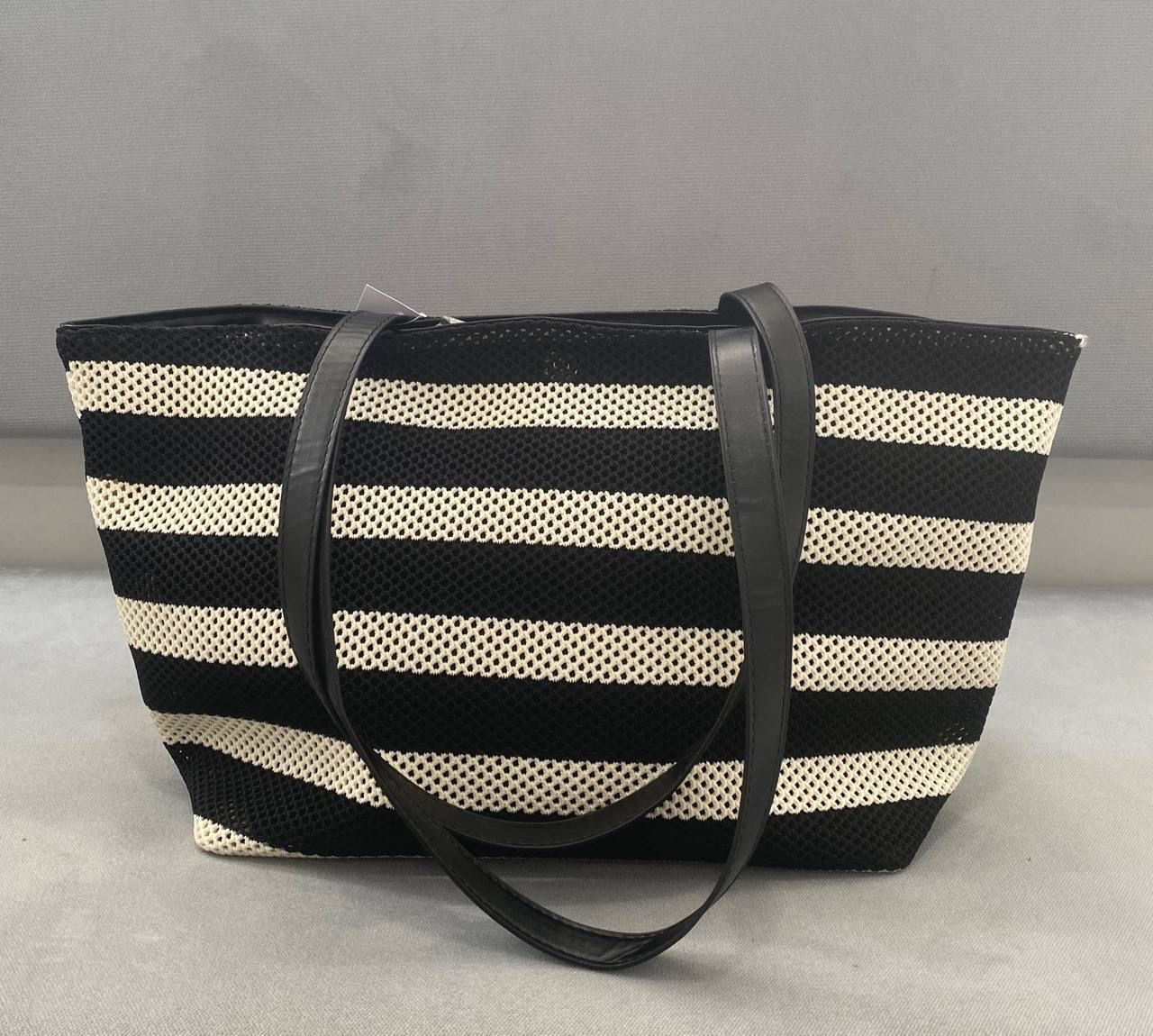 Striped woven tote bag (B&amp;W)