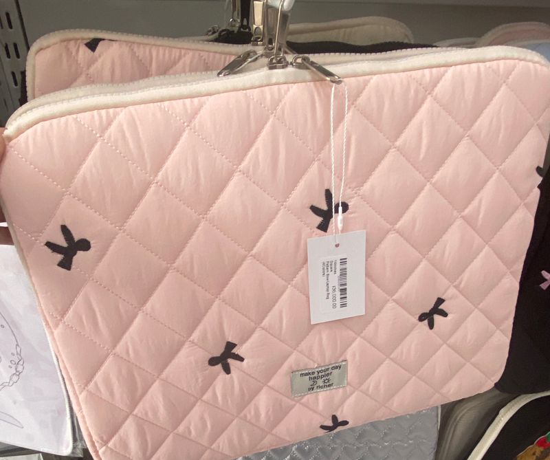 14inches Square Pattern Bow Laptop Bag - White