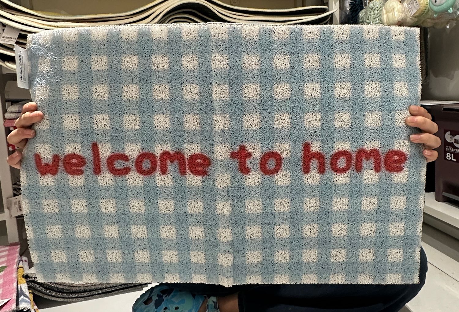 Welcome To Home Square Pattern Floormat 40x60cm - Blue
