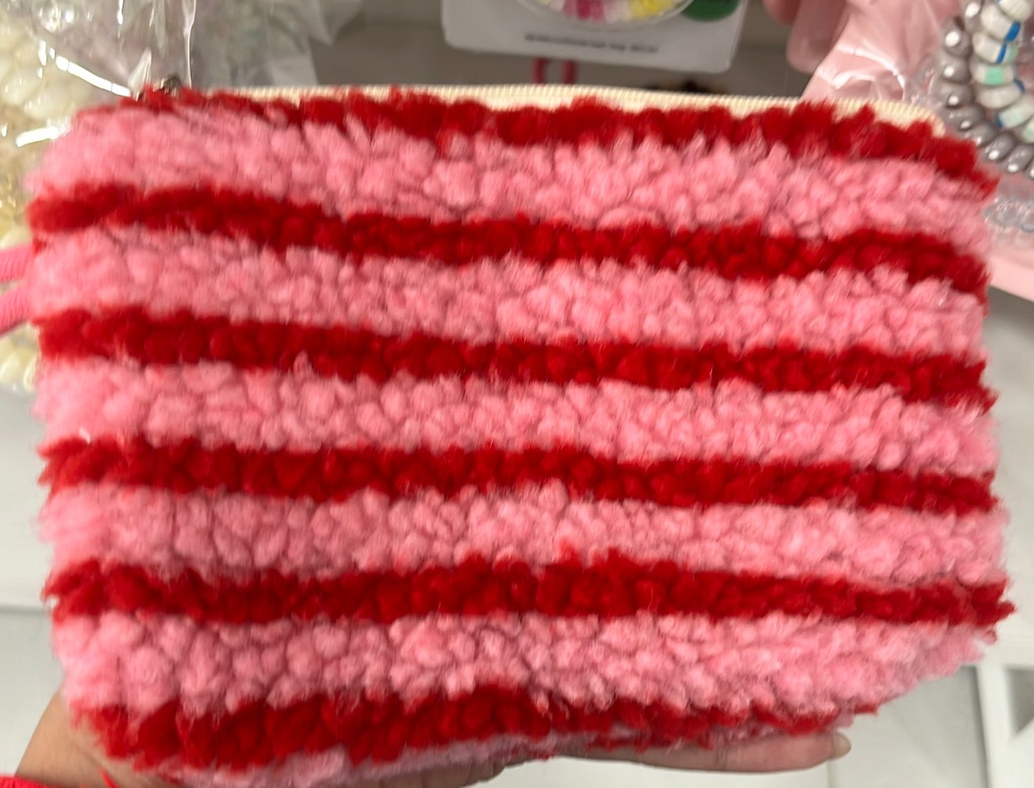 Fuzzy Striped Pattern Small Pouch (2styles)