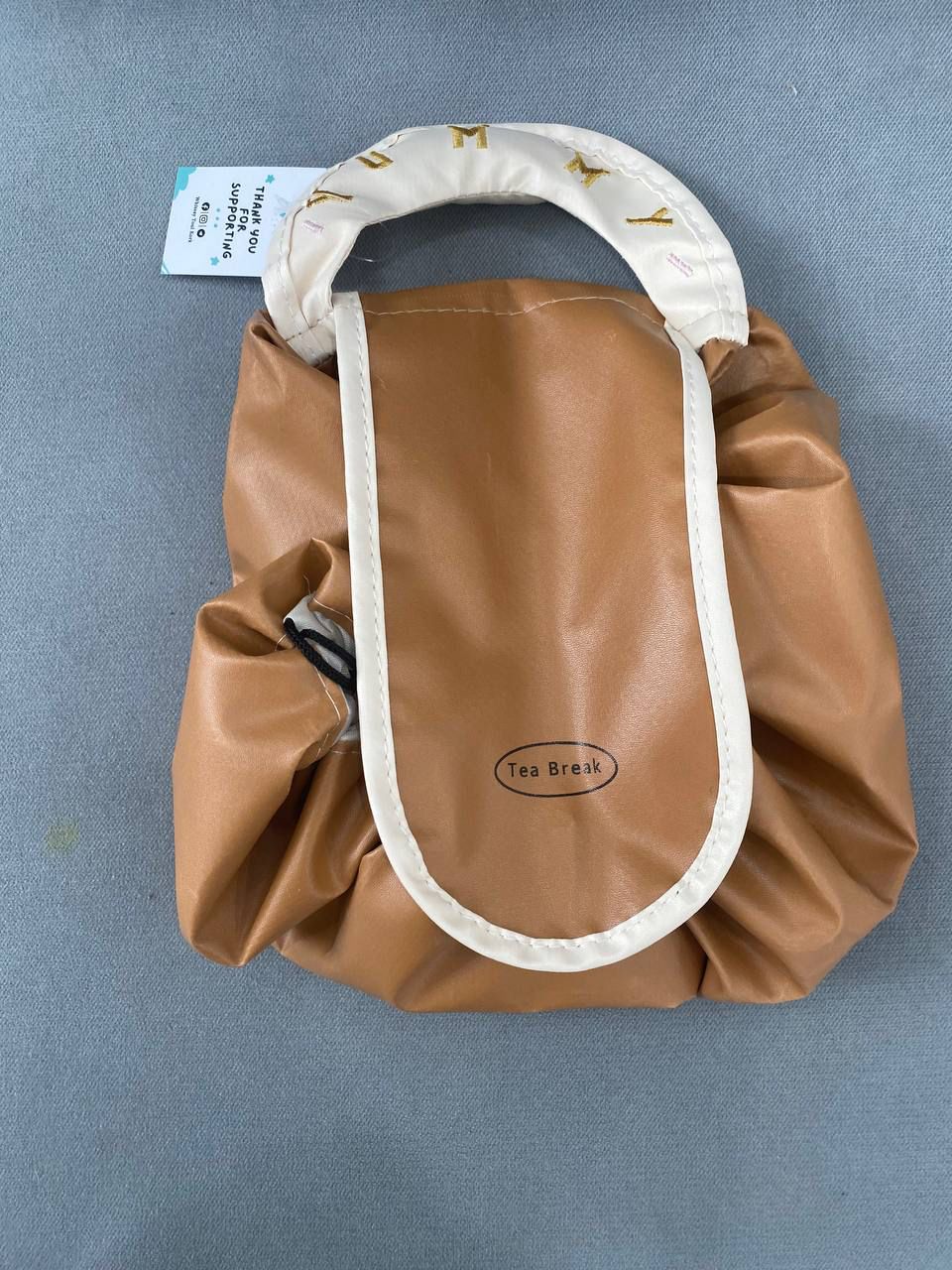 Leather Handle Makeup Bag SEP28 - Brown