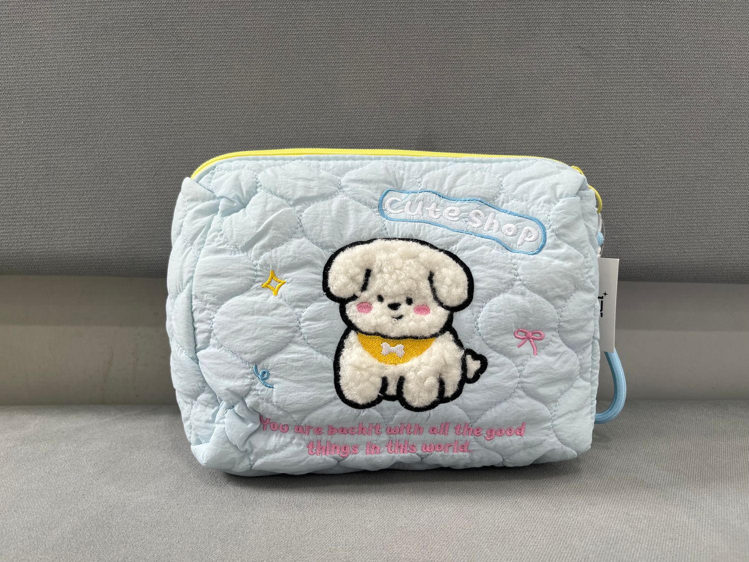 Large Pouch with Handle - Sky Blue Puppy