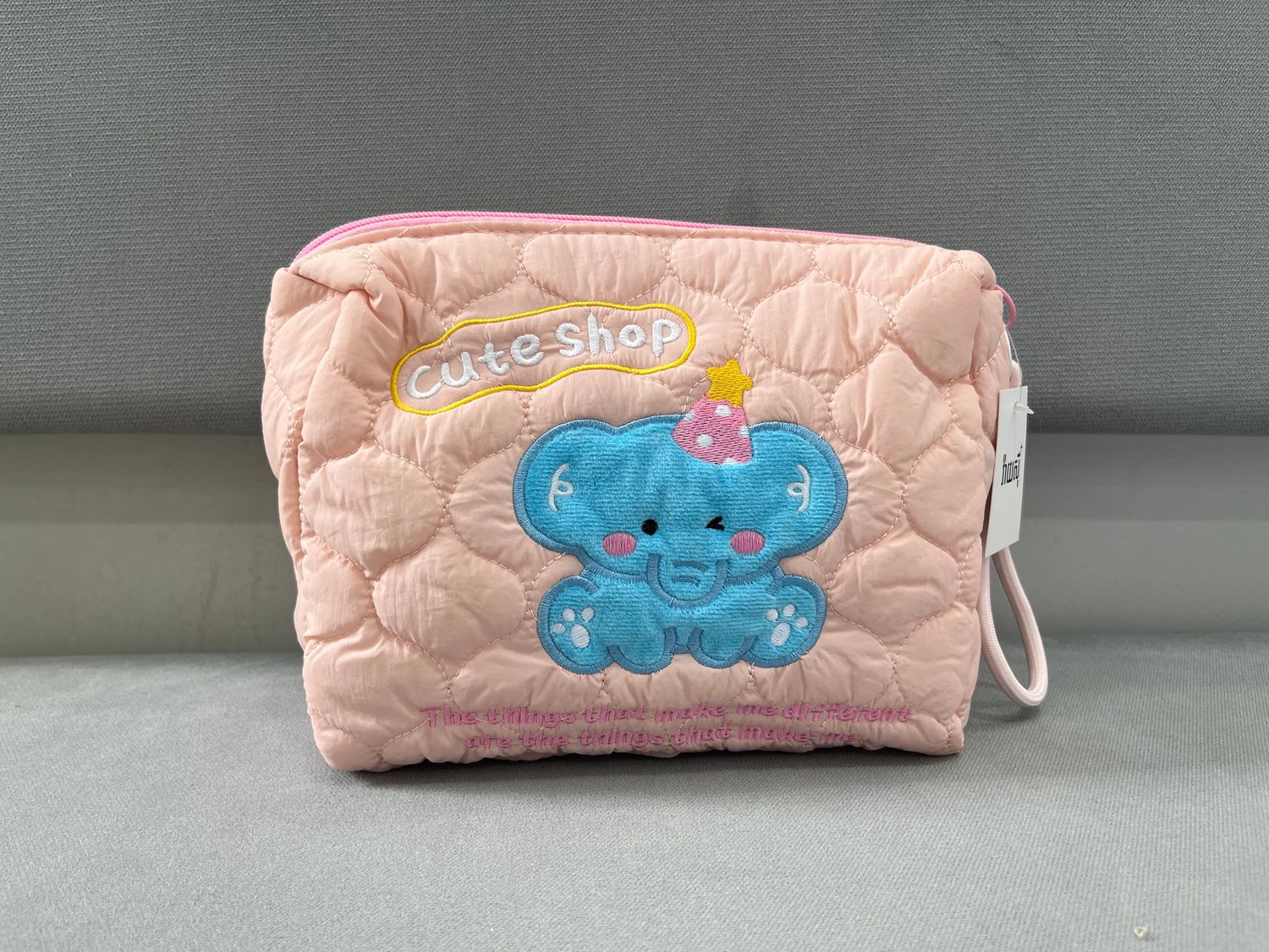 Large Pouch with Handle - Pink Elephant