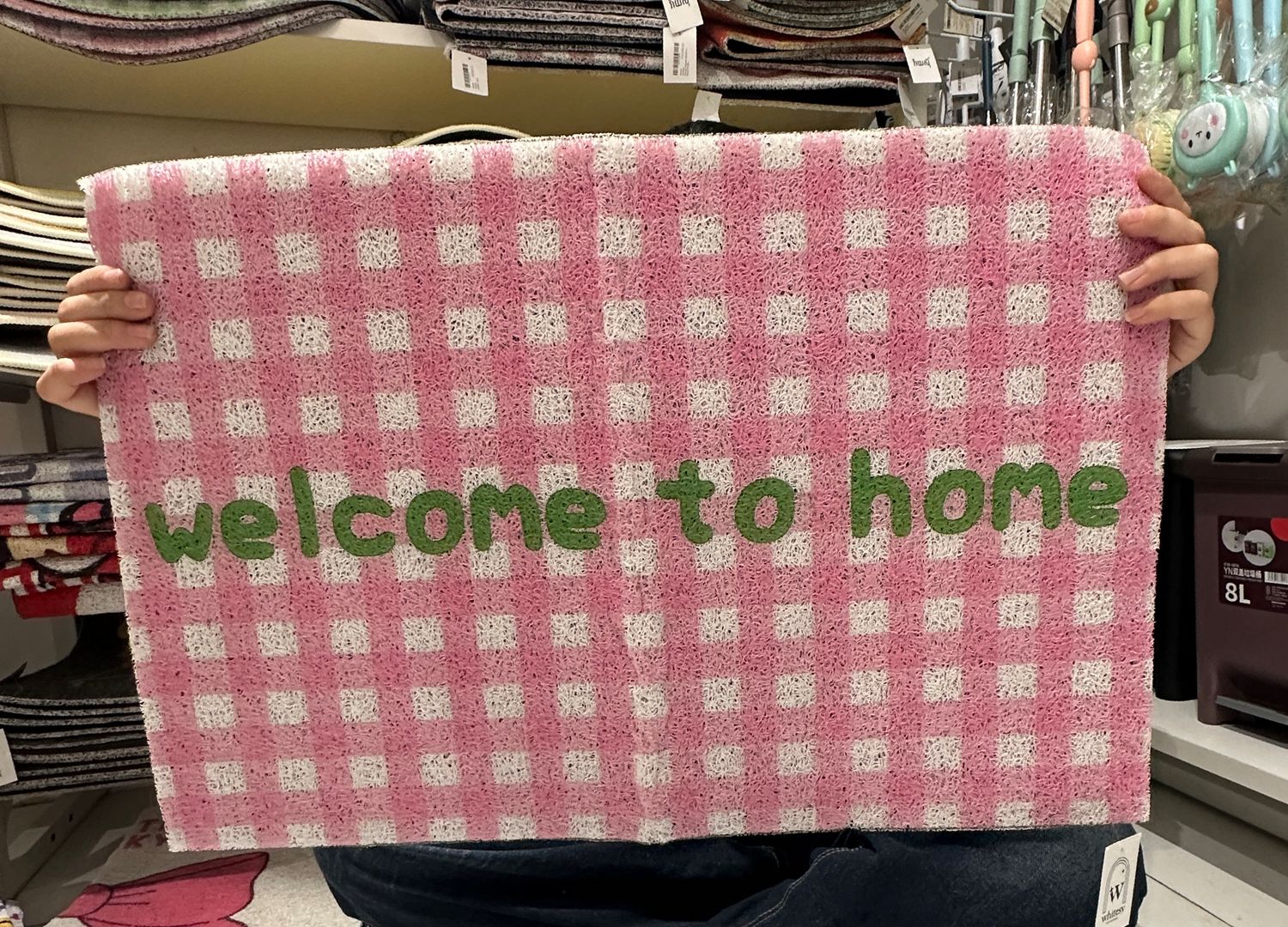Welcome To Home Square Pattern Floormat 40x60cm - Pink