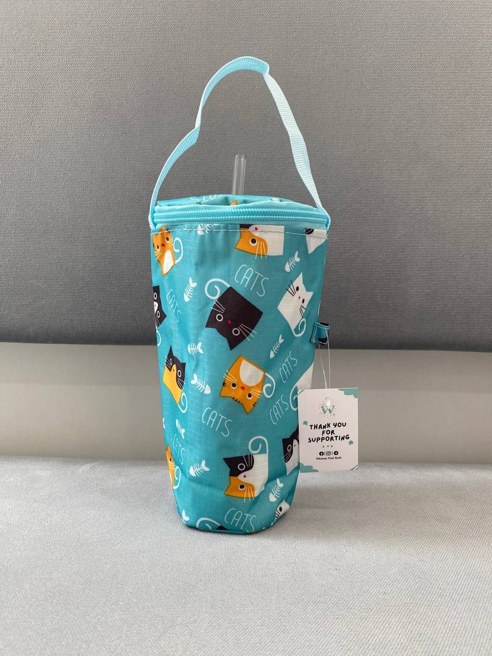 Bottle Bag - Green Kitty
