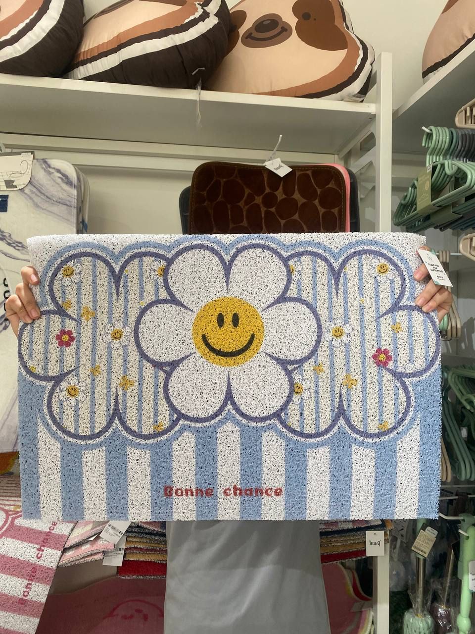 Bonne Chance Flower Floormat 40x60cm - Blue