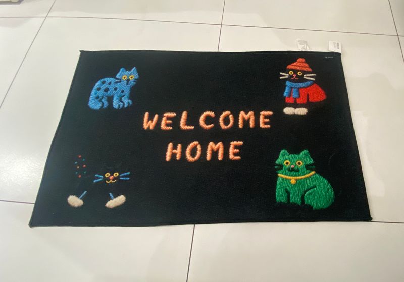 Welcome Home Kitty Blue/Green Doormat 50x80cm JAN31