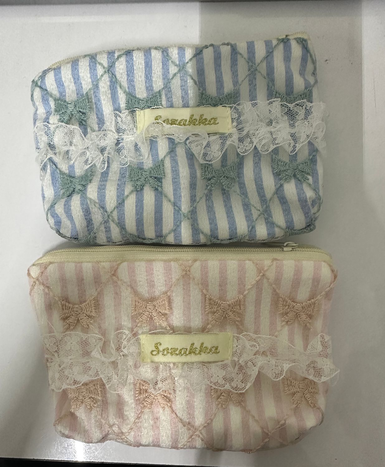 Striped Bow Lace Small Pouch (2colors)