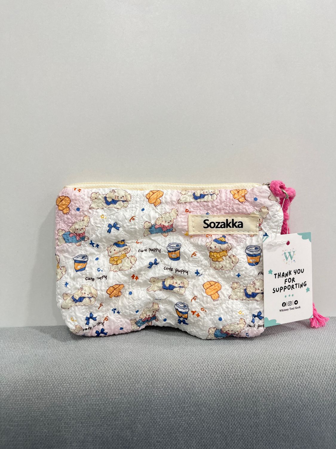 White Pink Cute Puppy Small Pouch