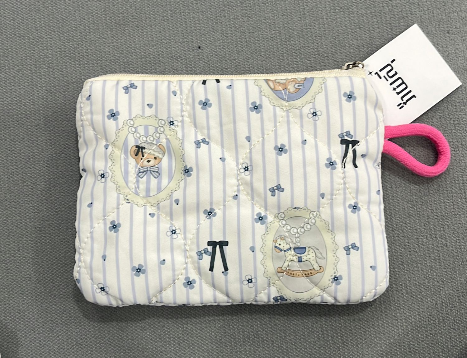 Striped Blue Bow Horse Small Pouch