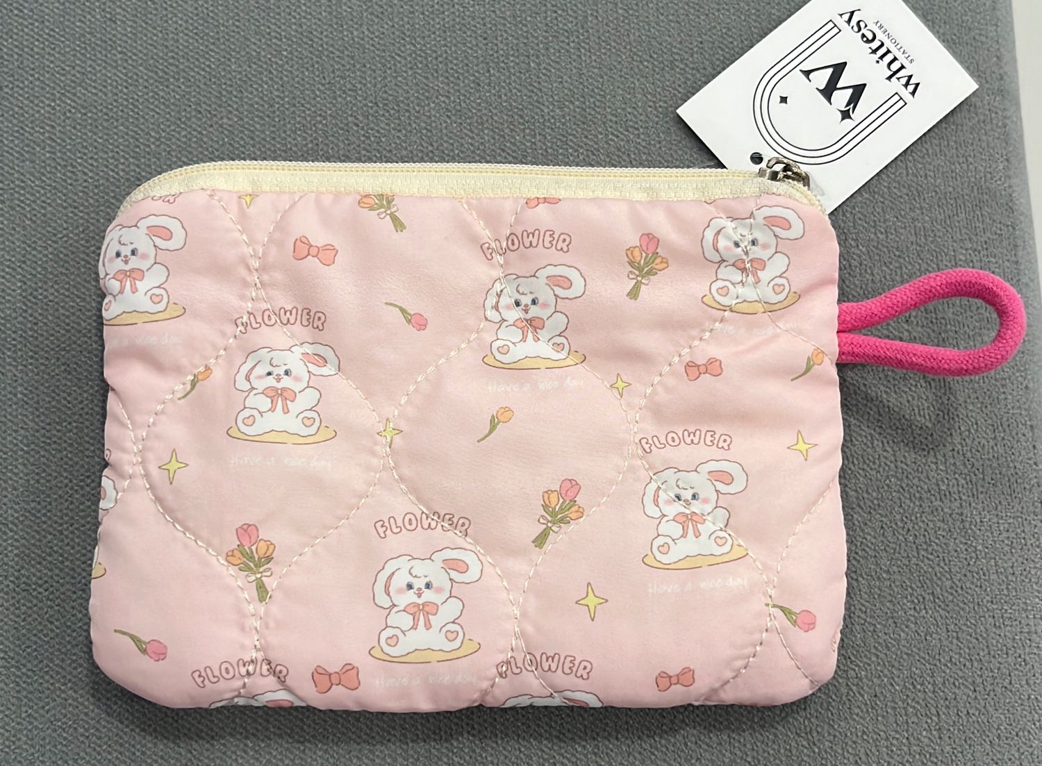 Pink Flower Bunny Tulip Bow Small Pouch