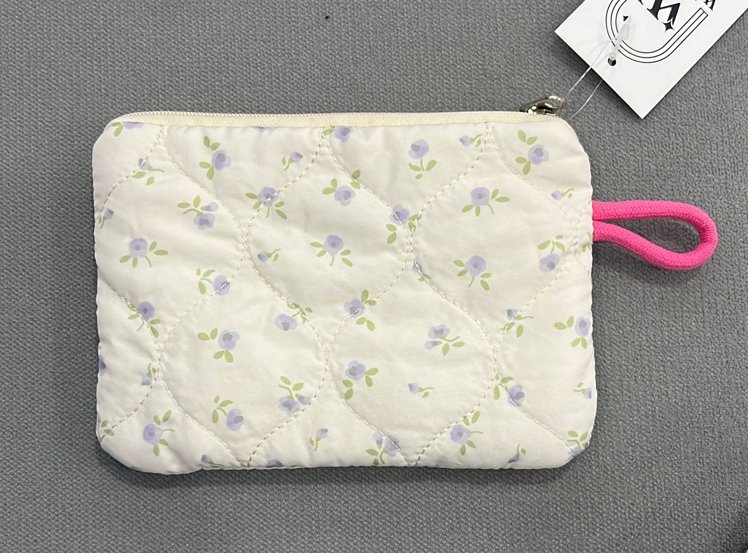 White Purple Floral Small Pouch