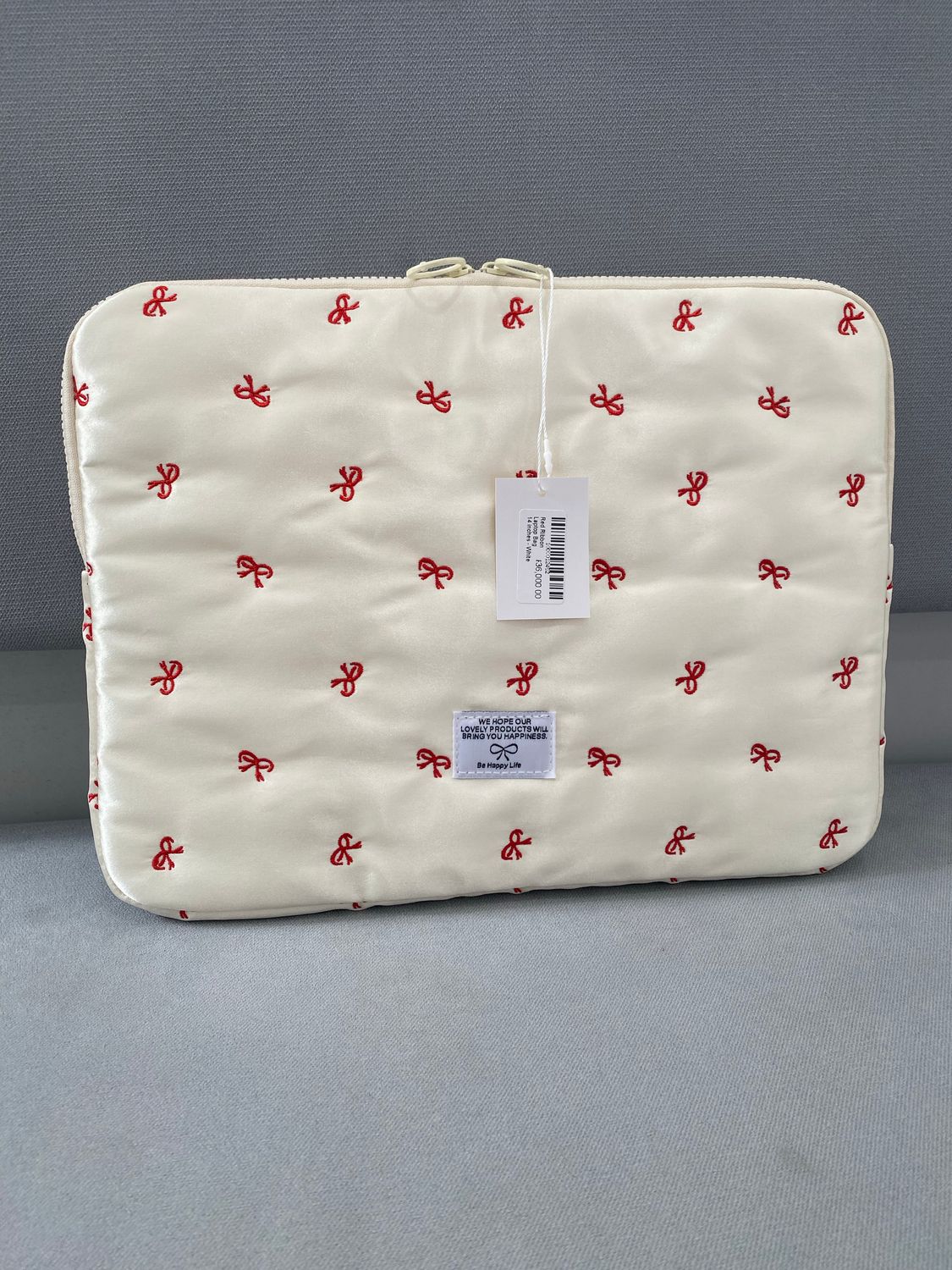 Red Ribbon Laptop Bag 14 inches - White
