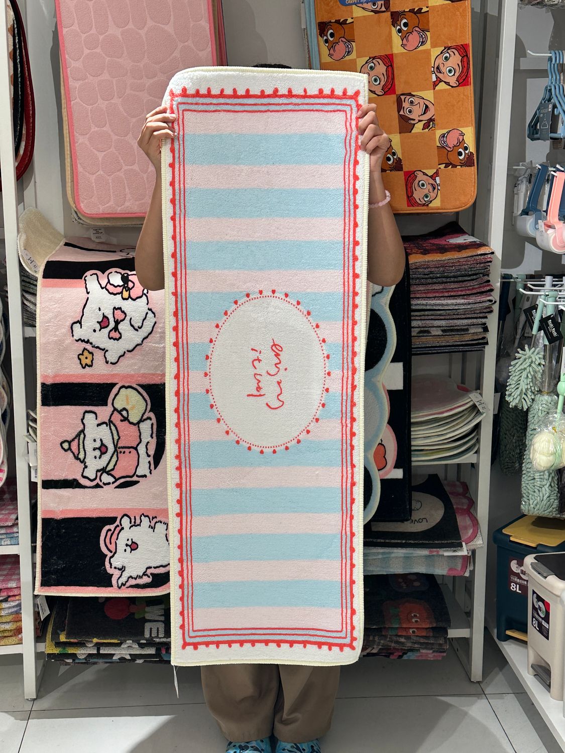 Blue/Pink Striped Line Doormat 40x120cm AP20