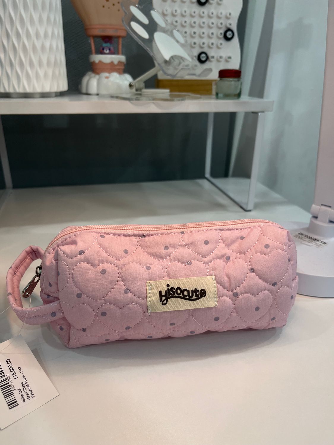 Polka Dot Heart Shape Pattern M Pouch - Pink