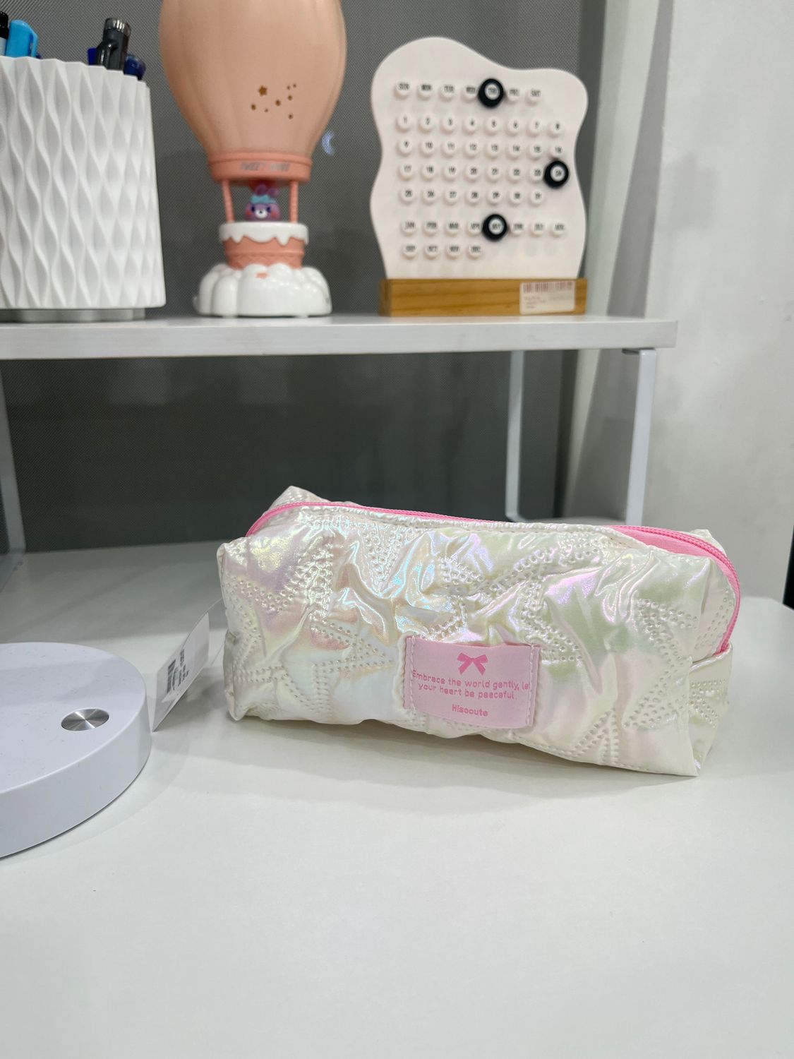 Glossy Star M Pouch - White Pink