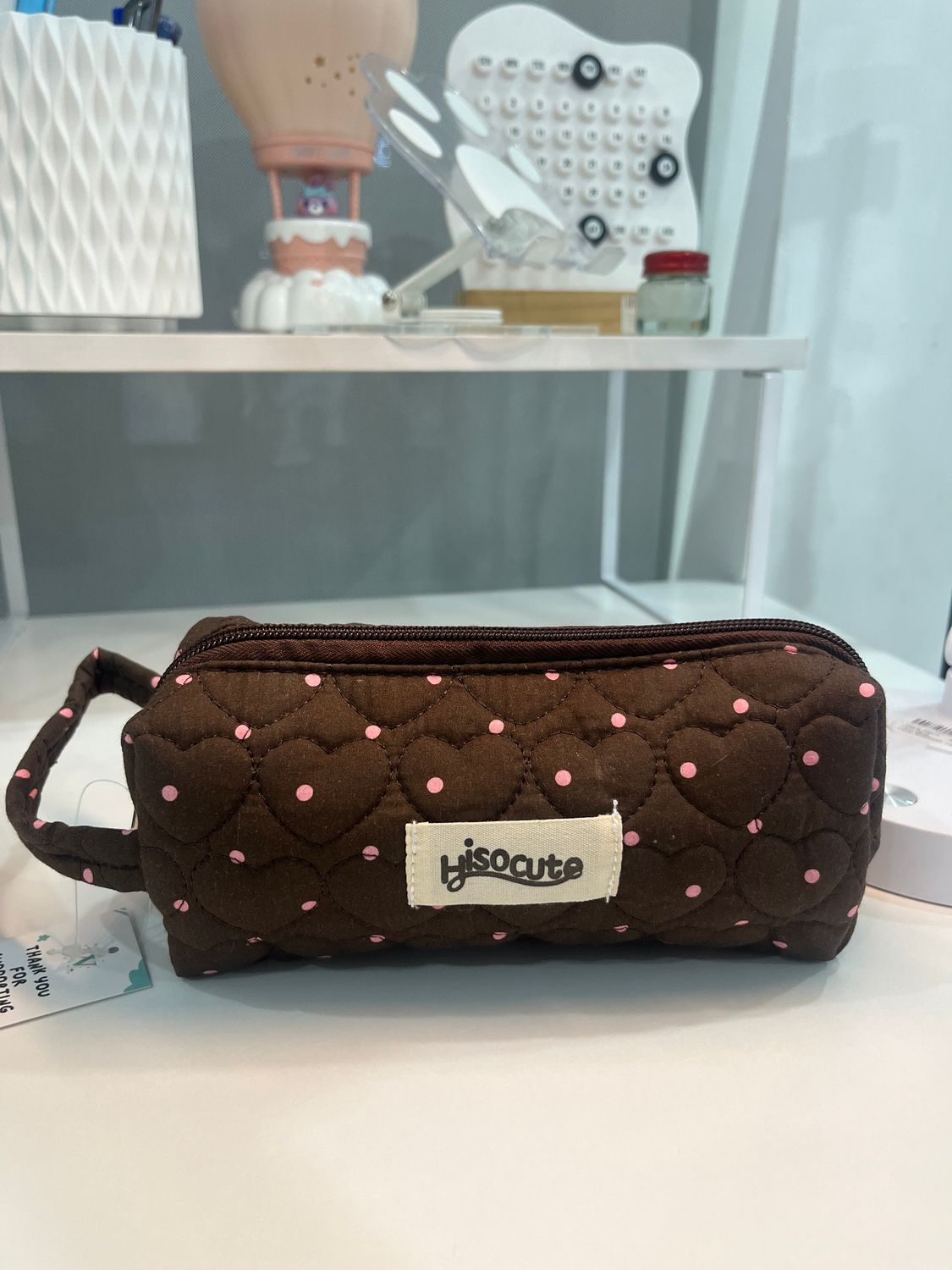 Polka Dot Heart Shape Pattern M Pouch - Brown