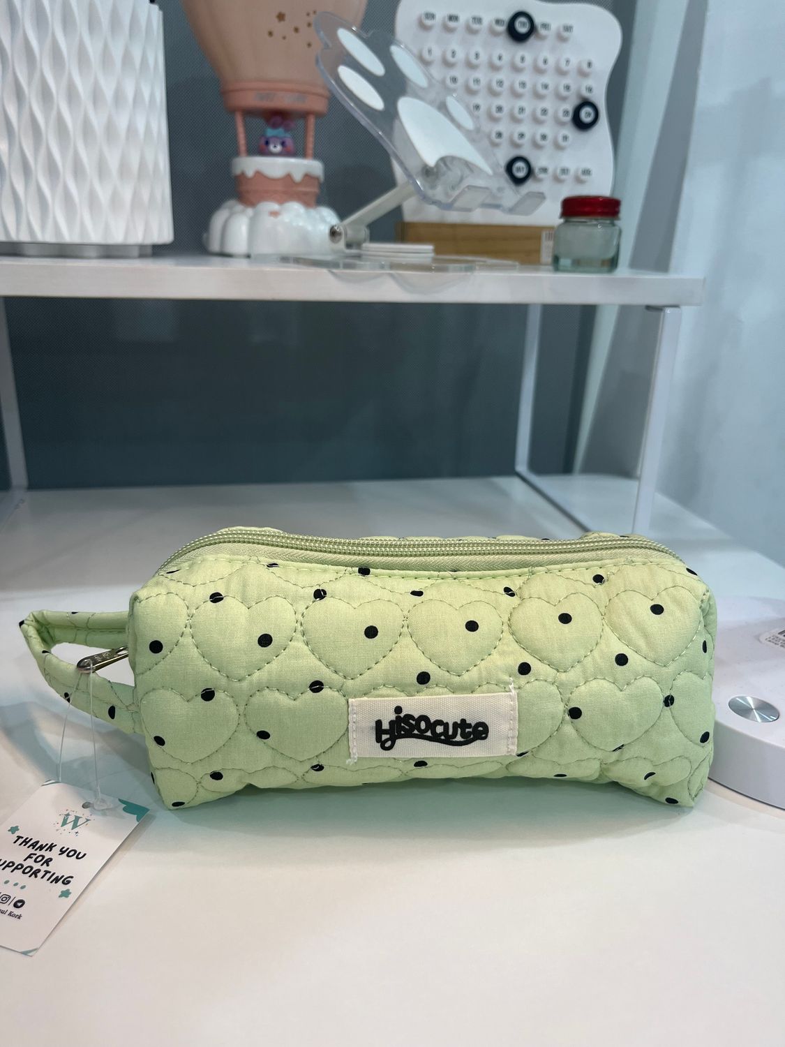 Polka Dot Heart Shape Pattern M Pouch - Green