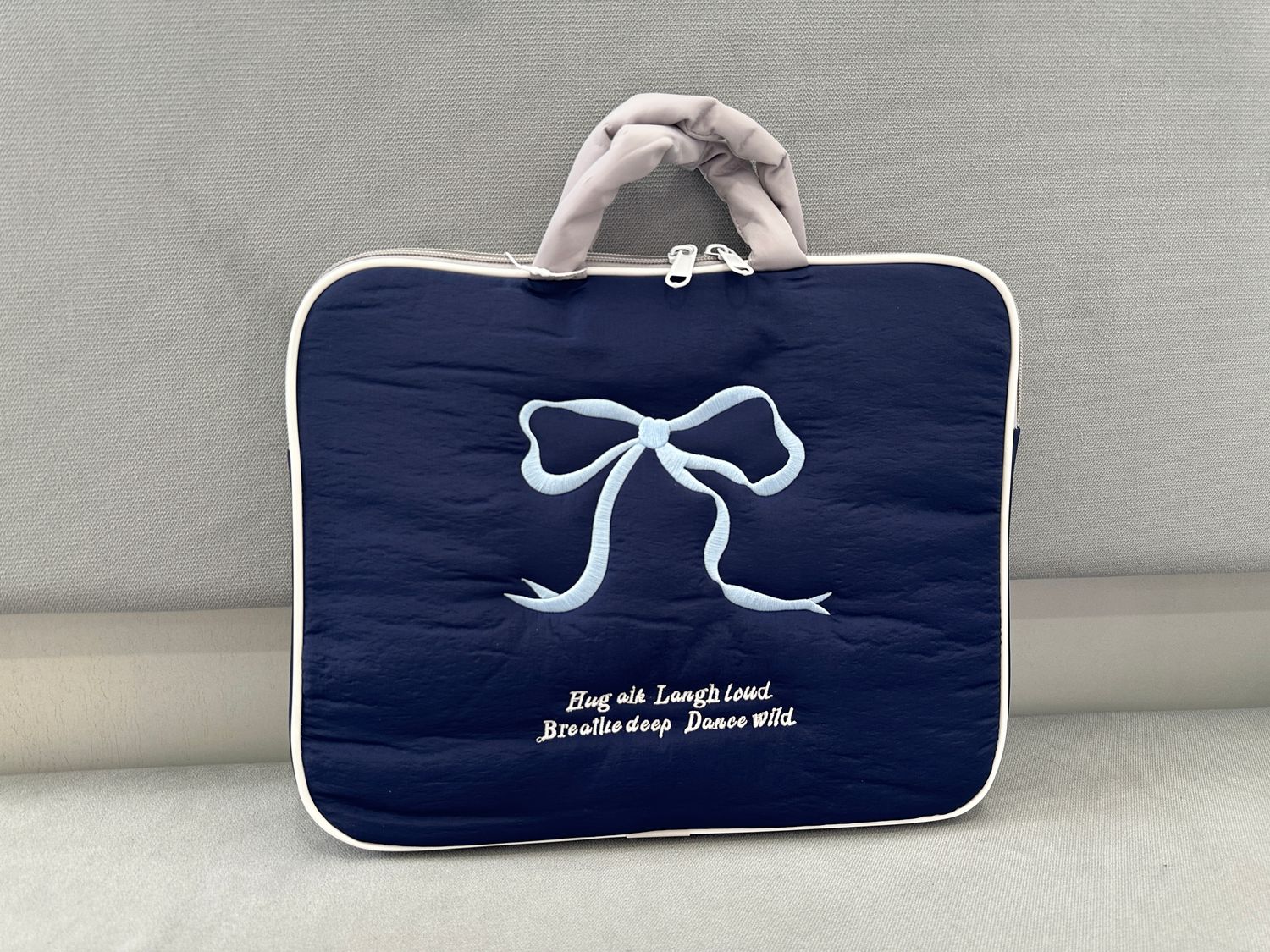 14inches Soft Ribbon Handle Laptop Bag - Dark Blue