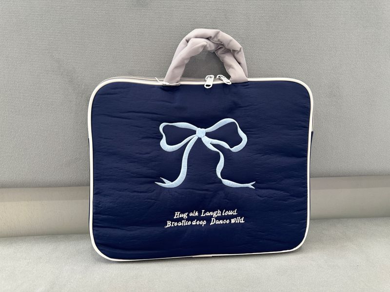 14inches Soft Ribbon Handle Laptop Bag - Dark Blue