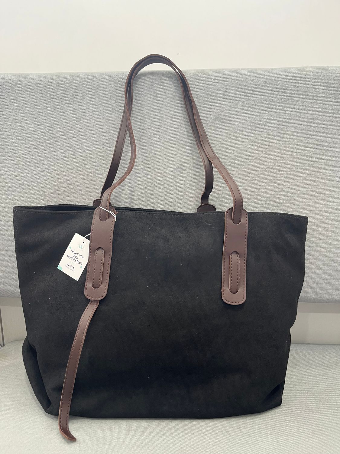 Suede Fabric Tote Bag L49xL44xW17xH31 - Black