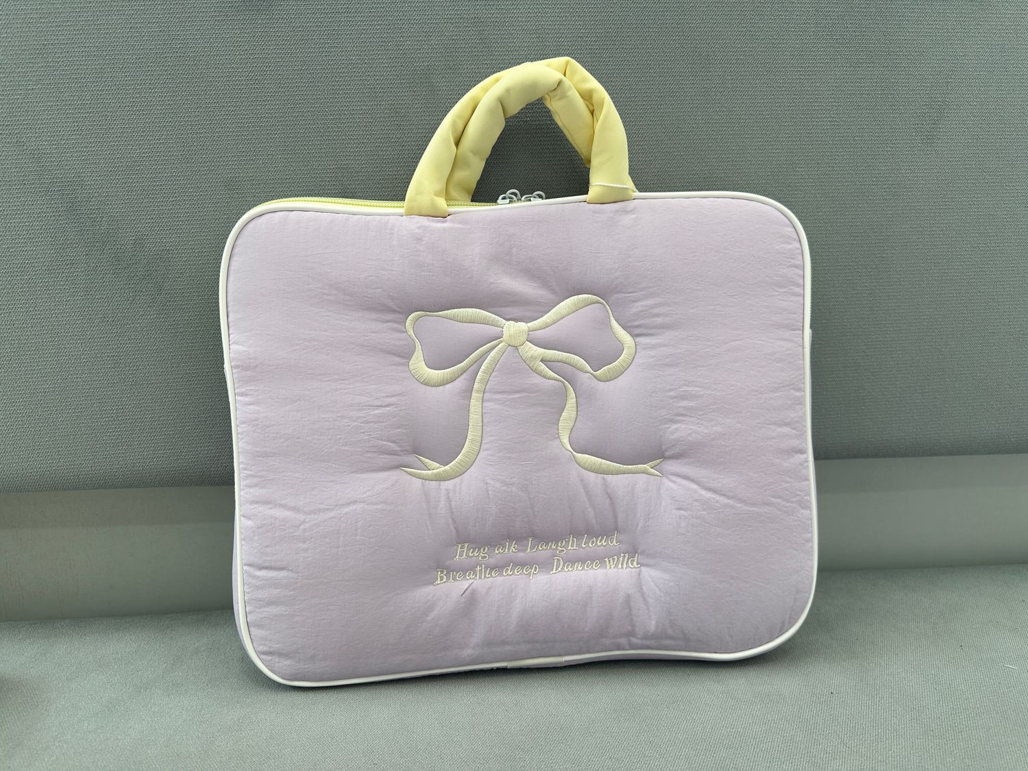 14inches Soft Ribbon Handle Laptop Bag - Purple