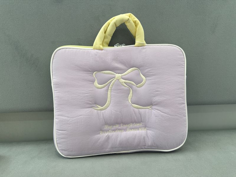 14inches Soft Ribbon Handle Laptop Bag - Purple
