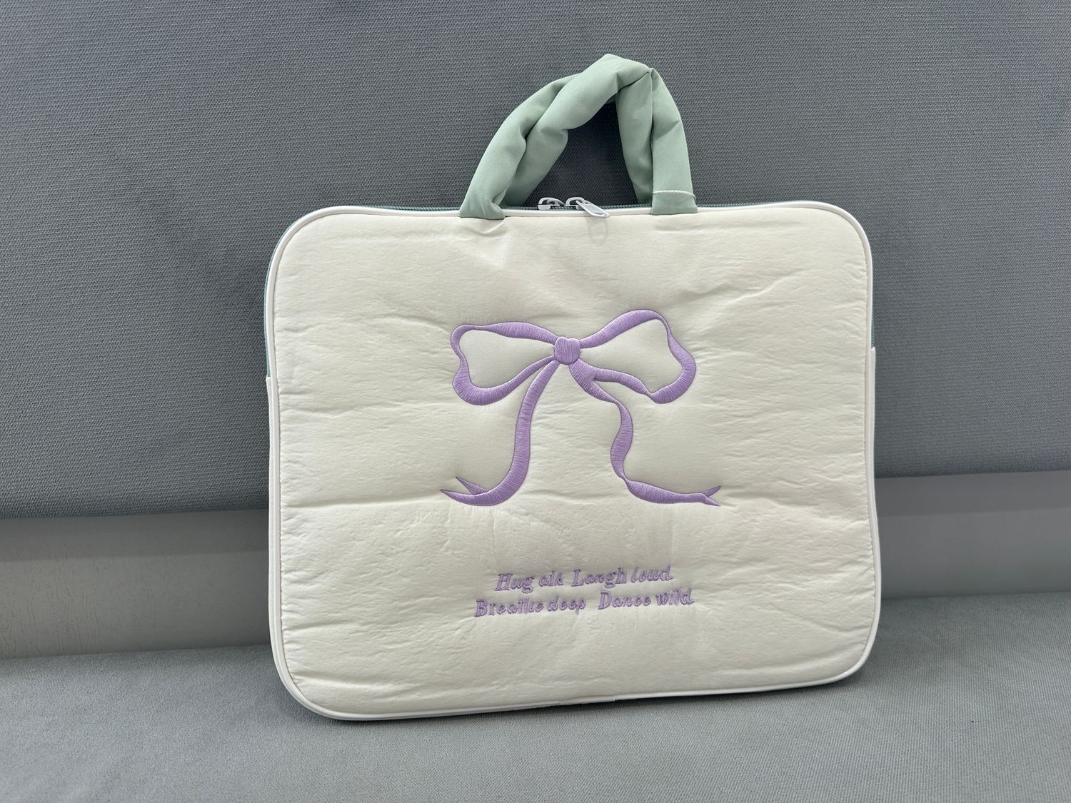 14inches Soft Ribbon Handle Laptop Bag - White