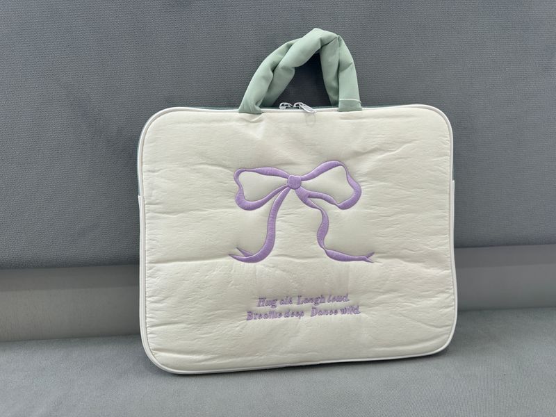 14inches Soft Ribbon Handle Laptop Bag - White